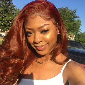 #33 Colored Body Wave Human Hair Lace Wig 180% Density