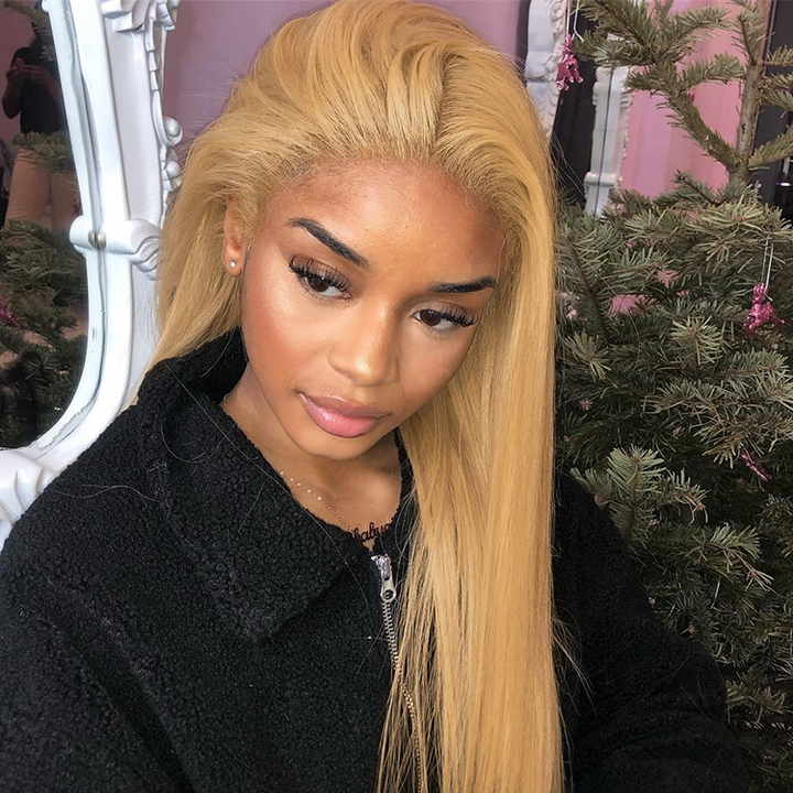 #27 Blonde Colored Straight Human Hair Lace Wig 180% Density