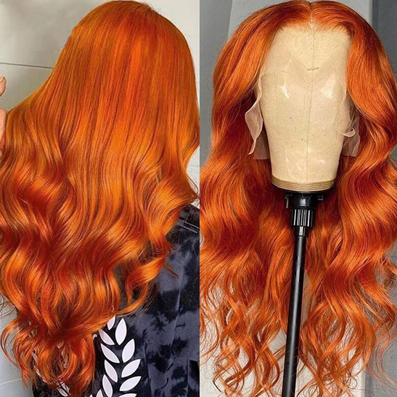 Dark Orange Body Wave Colored Hair 13*4 Lace Front Wig Brazilian Human Hair Wigs