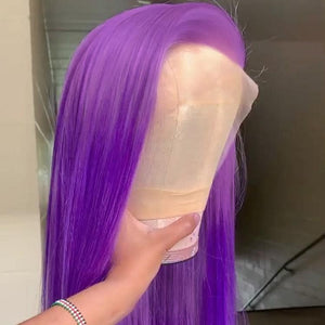 Purple Colored Straight Human Hair Lace Wig 180% Density