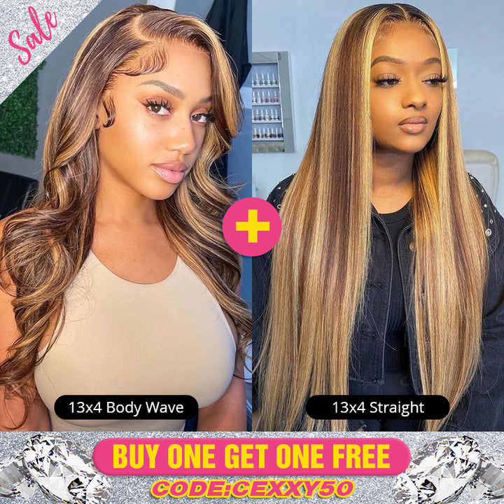 Pay 1 Get 1 Free, 13*4 Lace Front Wig Highlight Colored Wig 180% Density