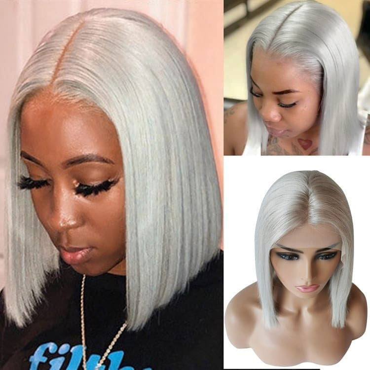 Grey Colored Hair Short Bob Wig  Human Hair Wigs Pre-Plucked Hairline