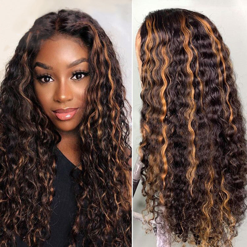 #4/27 Piano Color Deep Wave 13x4 Lace Front Wigs With Pre-plucked Hairline