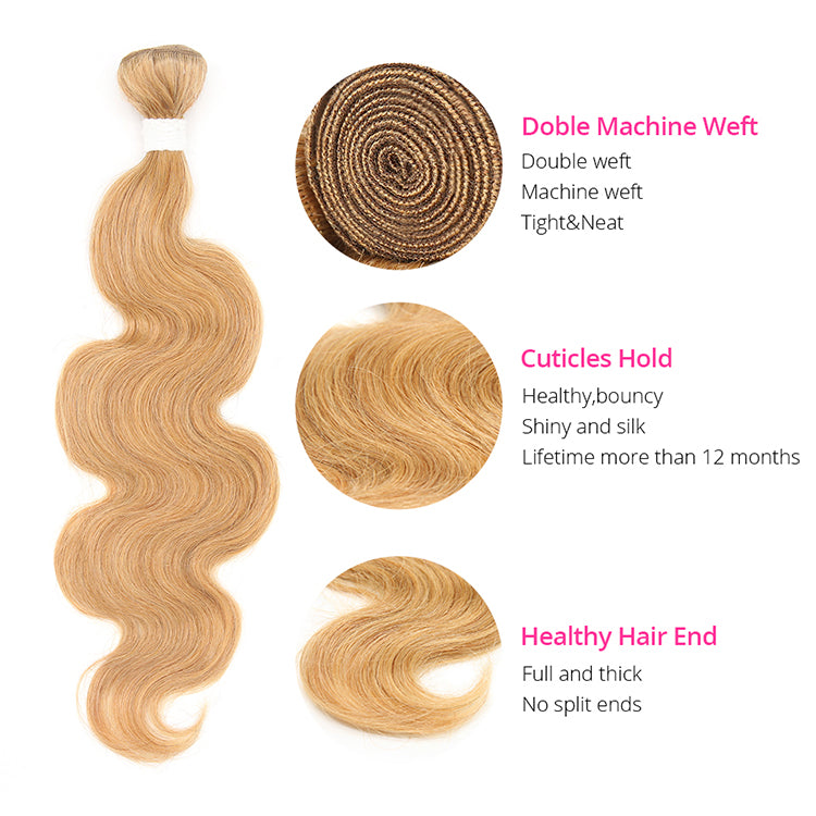 #27 Colored Body Wave Virgin Hair Extension Bundle Deal