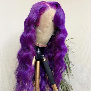 Purple Colored Straight Human Hair Lace Wig 180% Density