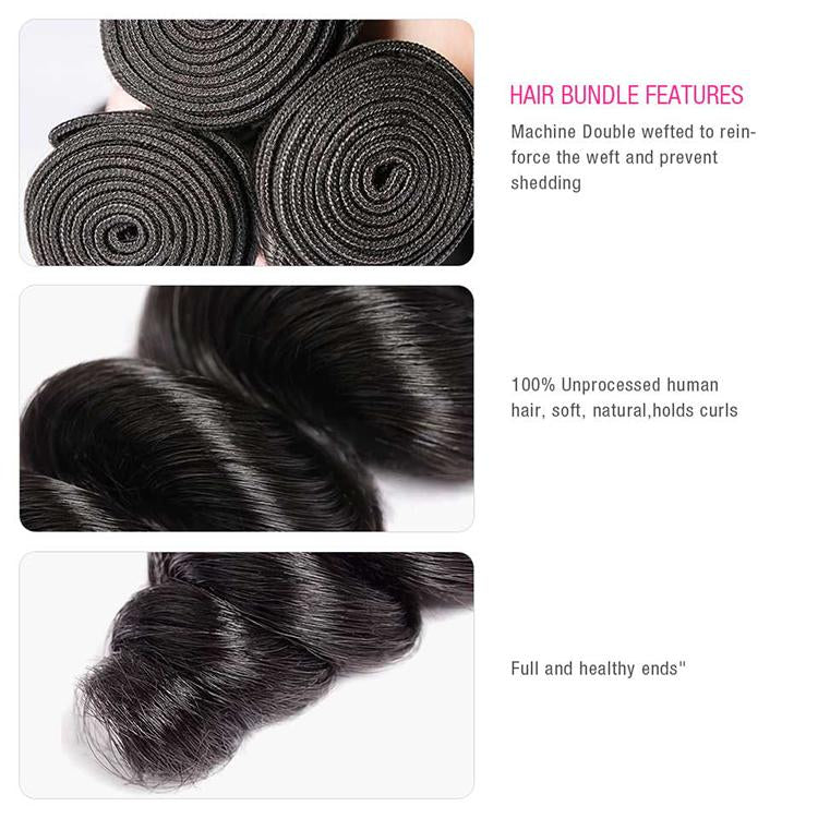 CEXXY Popular Series Transparent 4*4 Closure + 10A Brazilian Virgin Hair Loose Wave 3 Bundles