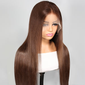 HD Glueless Chocolate Brown Colored Straight Human Hair Wigs