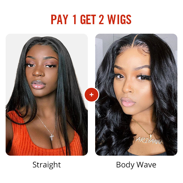 Pay 1 Get 2 Wigs, 4x4 closure wig human unprocessed hair 150%, 200% density