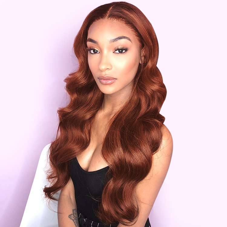 #33 Colored Body Wave Human Hair Lace Wig 180% Density