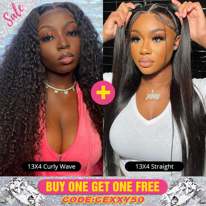 Pay 1 Get 1 Free, 13x4 Lace Front Wig Human Virgin Hair 180% Density