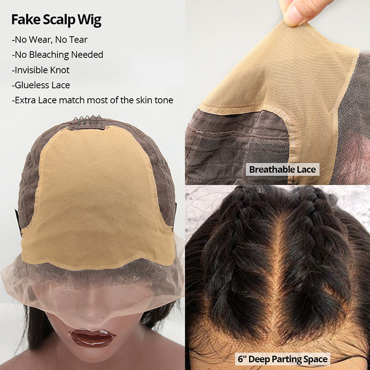 Cexxy Hair Loose Wave 13X4 Fake Scalp Wig Virgin Hair Invisible Knot Lace Front Wig