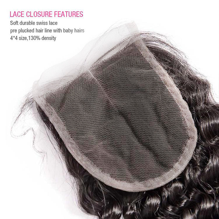 CEXXY Popular Series Transparent 4*4 Closure + 10A Brazilian Virgin Hair Deep Wave 3 Bundles