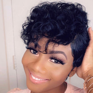 Curly Human Hair Wigs Pixie Cut Bob T Part Lace Wigs Pre Plucked For Black Women