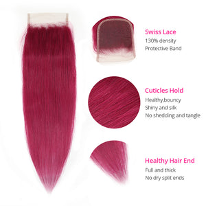 Burgundy Colored Straight Virgin Hair Extension Bundle Deal