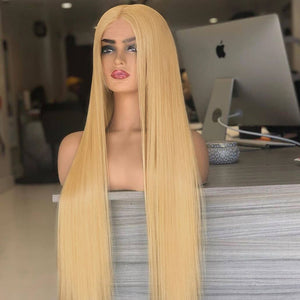 #27 Blonde Colored Straight Human Hair Lace Wig 180% Density