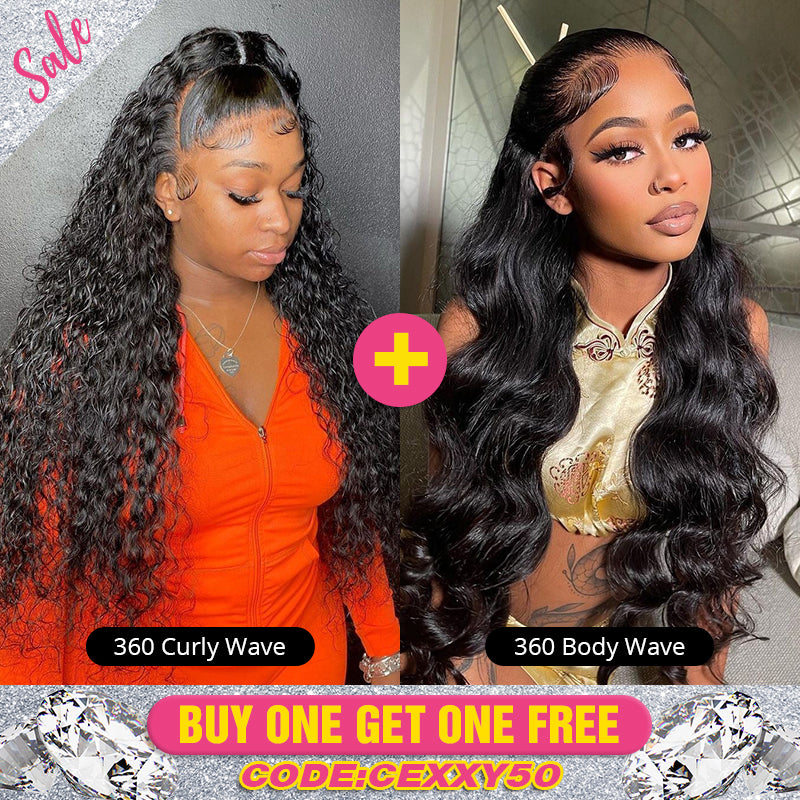 Pay 1 Get 1 Free, 360 Lace Front Wig Human Virgin Hair 180% Density