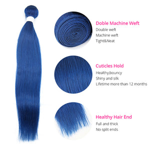 Blue Color Straight Virgin Hair Extension Bundle Deal