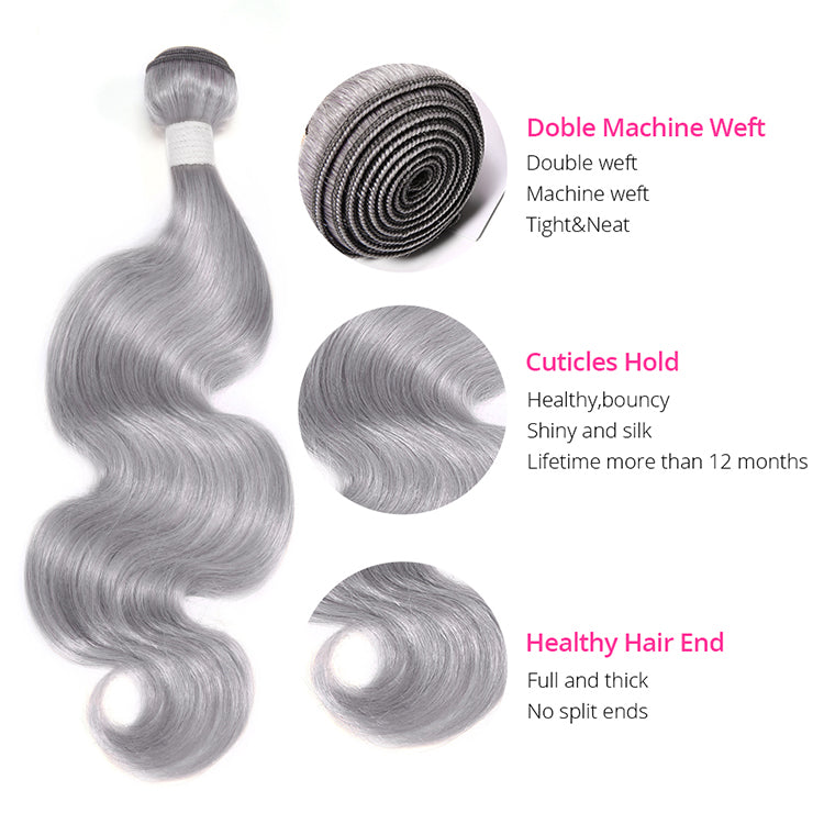 Silver Color Body Wave Virgin Hair Extension Bundle Deal