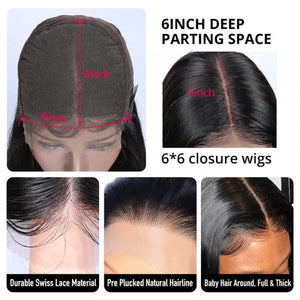 Transparent Lace 6x6 Closure Wigs Deep Wave Brazilian Virgin Hair 180% Density
