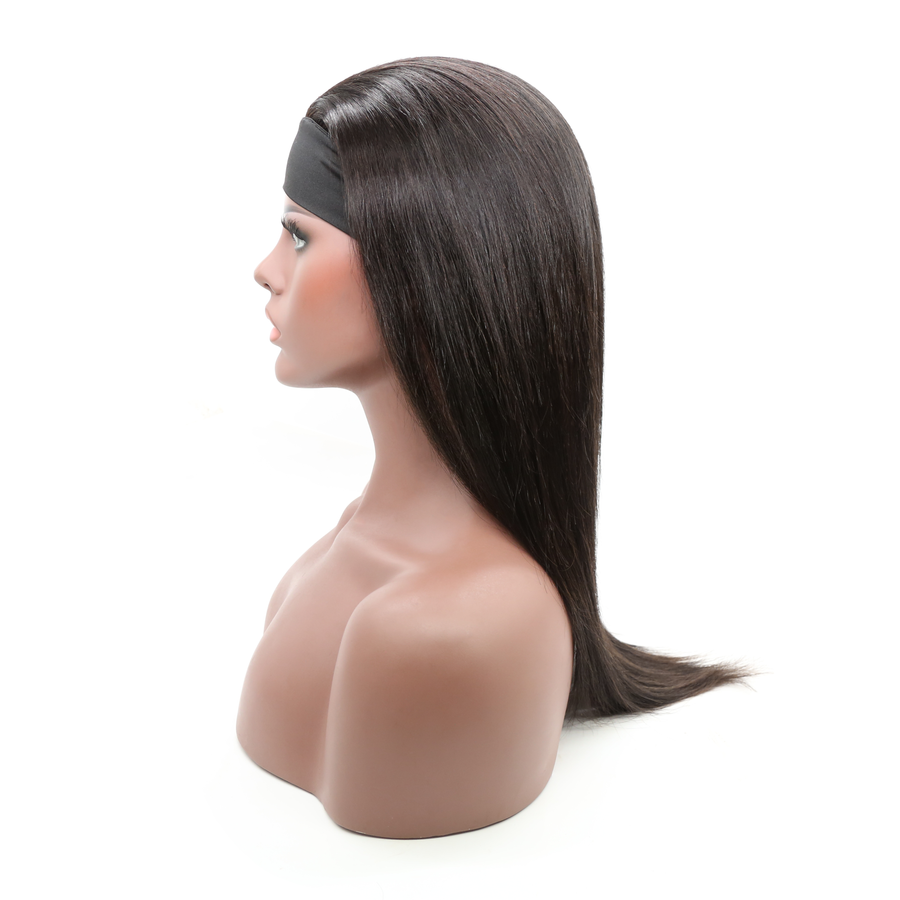 Headband Wig Human Hair Half Wig 180% Density Deep Wave Natural Color Glueless