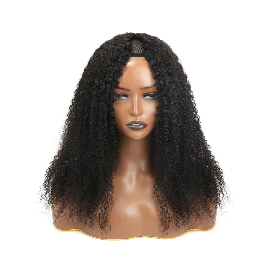 Curly V Part Wig 250% Density 18inch No Glue Upgrade V Part Wig For Women