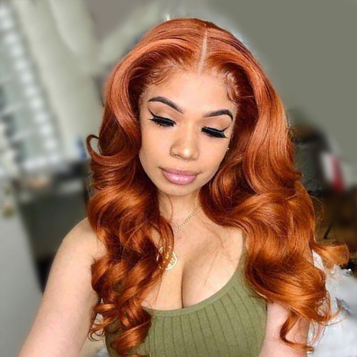 Dark Orange Body Wave Colored Hair 4*4 Closure Lace Wig Brazilian Human Hair Wigs