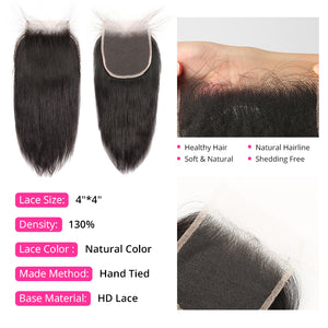 CEXXY Hair 4x4 Brazilian Hair HD Invisible Lace Closure Straight