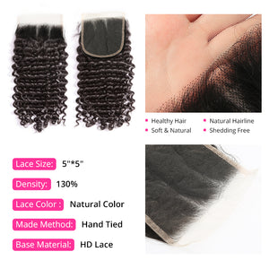 CEXXY Hair 5x5 Brazilian Hair HD Invisible Lace Closure Deep Wave