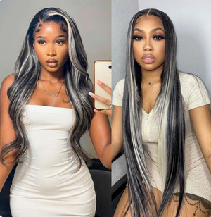 Salt and Pepper Wig 13x4 Lace Front Wig Gray Highlight Black Human Hair