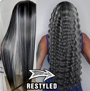 )Salt and Pepper Wig 13x4 HD Lace Front Wig Gray Highlight Black Human Hair (7 days Customization)