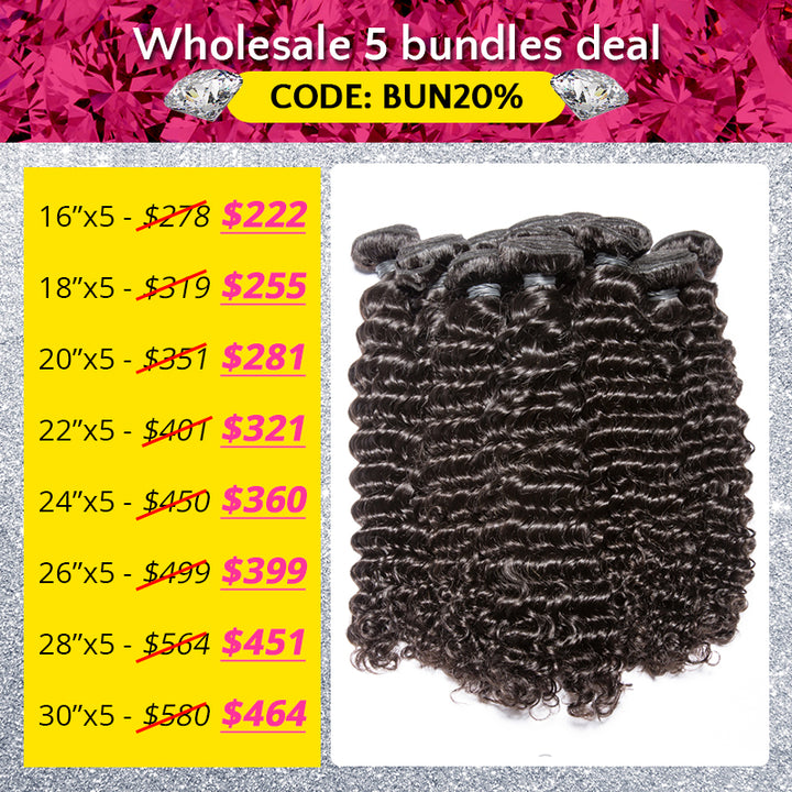 Wholesale Package Popular Series Virgin Hair 5 Bundles Deal Deep Wave
