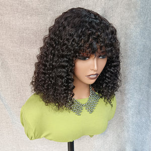 250% Density Curly Human Hair Wig With Bangs Brazilian Jerry Curly Wig For Women