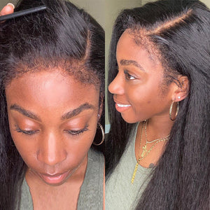 Natural CURLY HAIRLINE COARSE YAKI 6INCH GLUELESS 13X4 HD LACE WIG