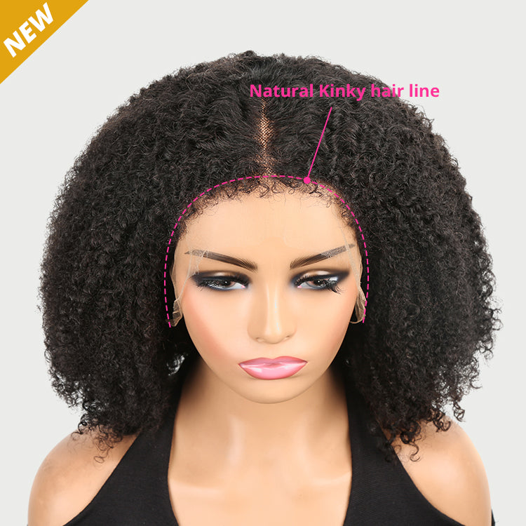 Natural CURLY HAIRLINE COARSE KINKY CURLY 6INCH GLUELESS 13X4 HD LACE WIG