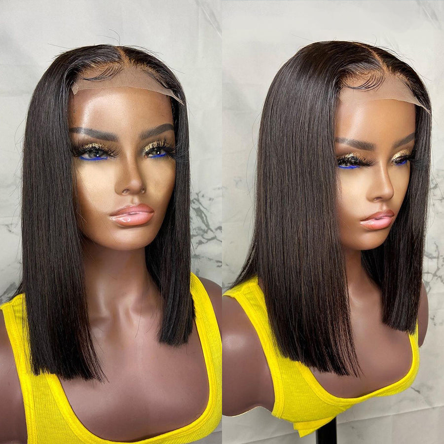 STRAIGHT BOB WIG 4*4 CLOSURE SHORT HUMAN HAIR WIGS  PRE-PLUCKED HAIRLINE