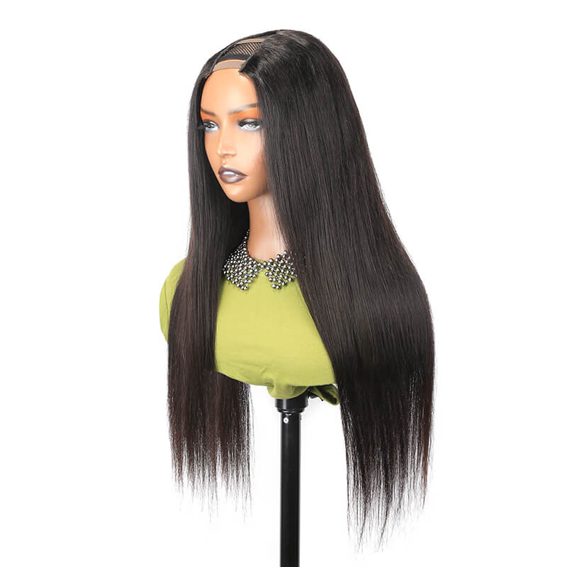 Straight U-Part Wig 180% Density 18inch No Glue Upgrade U-Part Wig For Women