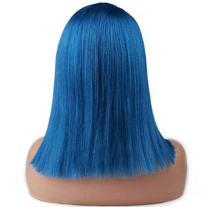 Blue Colored Hair Bob Wig Short Human Hair Wigs Pre-Plucked Hairline