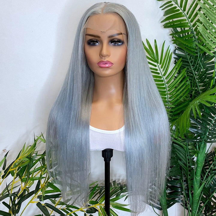 Ash Gray Colored 13×4 Lace Front Wig Straight Hair