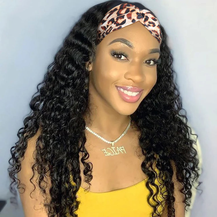 Headband Wig Human Hair Half Wig 180% Density Deep Wave  display picture 3