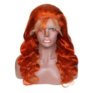 Dark Orange Body Wave Colored Hair 4*4 Closure Lace Wig Brazilian Human Hair Wigs