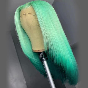Green Colored Hair Bob Wig Short Human Hair Wigs Pre-Plucked Hairline