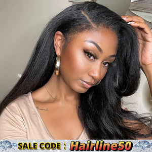 Natural CURLY HAIRLINE COARSE YAKI 6INCH GLUELESS 13X4 HD LACE WIG