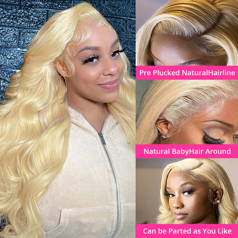 613 Blonde Wig Body Wave Human Virgin Hair 13x6 Lace Front Pre-plucked Hairline