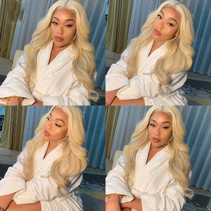 613 Blonde Wig Body Wave Human Virgin Hair 13x6 Lace Front Pre-plucked Hairline