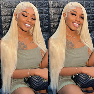 613 Blonde Wig Straight Human Virgin Hair 13×4 Lace Front Pre-plucked Hairline