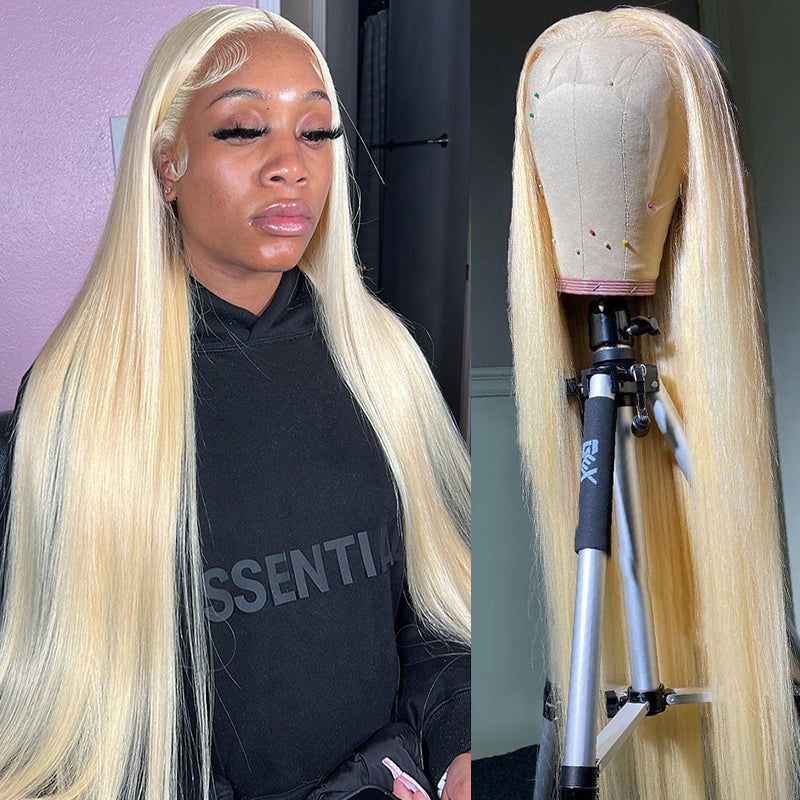 613 Blonde Wig Straight Human Virgin Hair 13×4 Lace Front Pre-plucked Hairline
