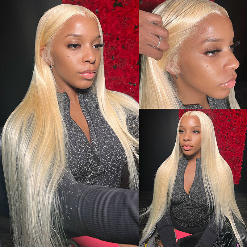613 Blonde Wig Straight Human Virgin Hair 13×4 Lace Front Pre-plucked Hairline