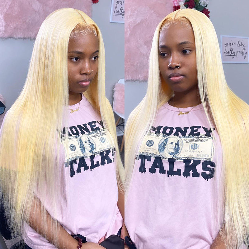 613 Blonde Wig Straight Human Virgin Hair 4x4 5x5 Lace Front Pre-plucked Hairline