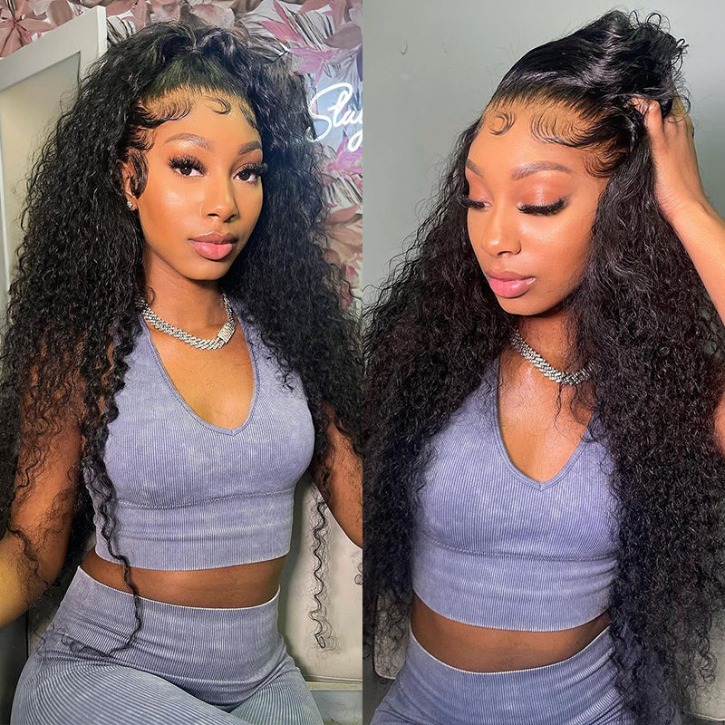 Breathable 360 Deep curly Lace Wig Pre-Plucked With Baby Hair 100% Virgin Human Hair Wigs