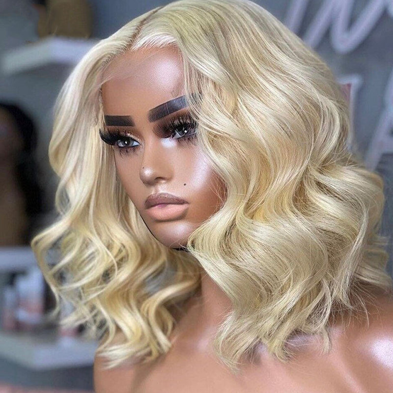 613 Blonde Bob Wig Short Body Wave Hair Wigs 4*4 Closure Pre-Plucked Hairline